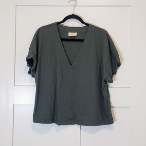 Universal Thread Linen & Rayon V Neck Shirt Cap Sleeves Army Green Size XL
